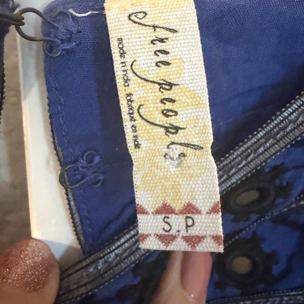 Free People Royal Blue Embroidered Bib Chevron Textured Mini Dress Size Small - Picture 4 of 6